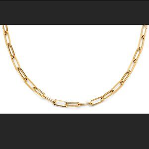 14KT Gold Hollow Plain Paperclip Necklace 18 inches